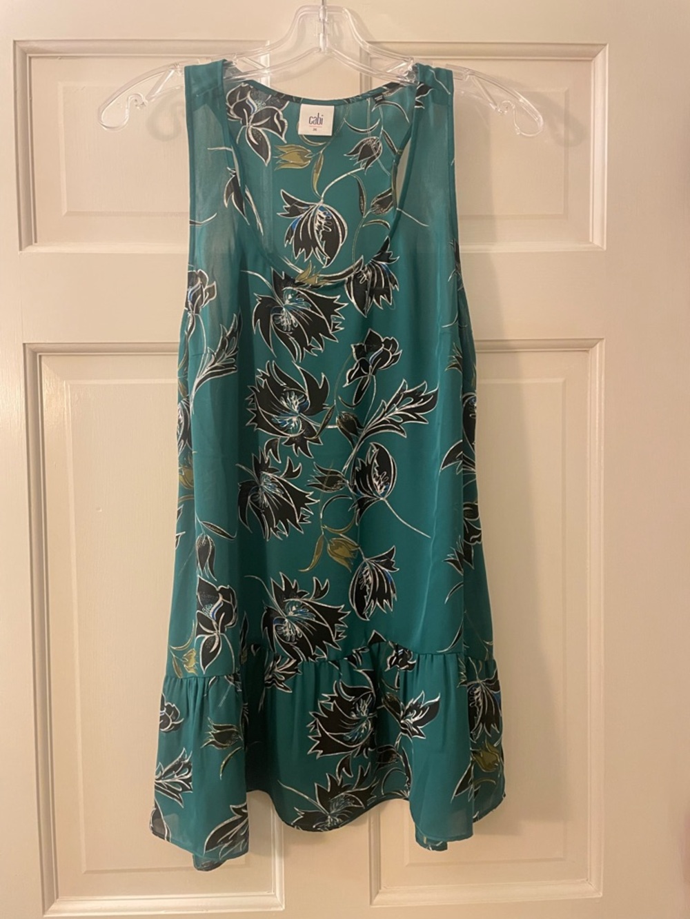 CAbi Zoe Floral Sleeveless Tunic with Ruffle Hem Sz M
